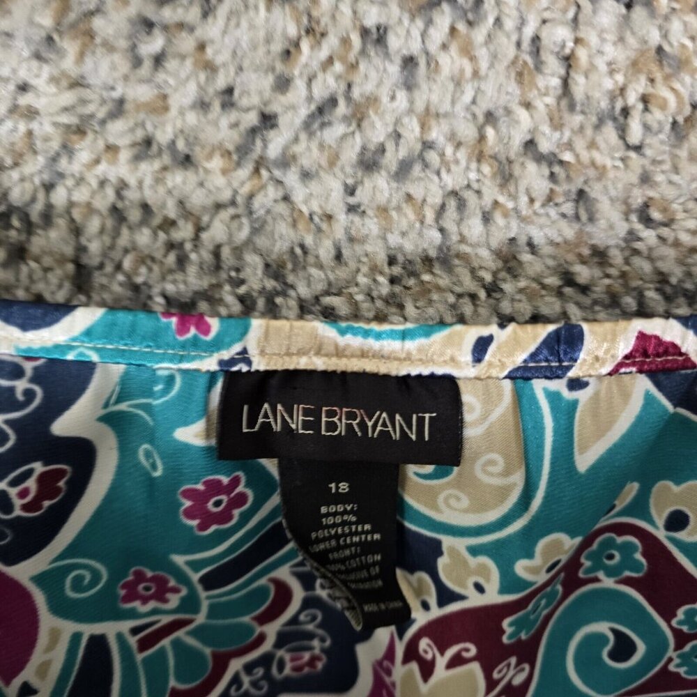 Lane Bryant Top Womens Plus 18 Blue Satin Sleeveless Blouse Zip Casual Ladies - Picture 6 of 7
